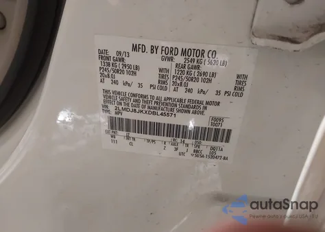 2013 Lincoln Mkx из США, поврежденный, VIN 2LMDJ8JKXDBL45571